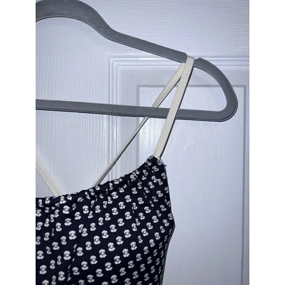 TORY BURCH One Piece Navy Ivory Trim Open Back Swimsuit Sz M